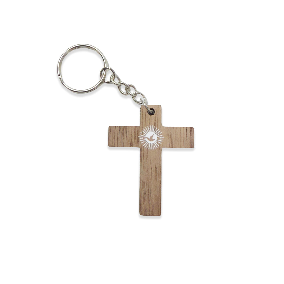 Wood Cross Bible Verse Keychain